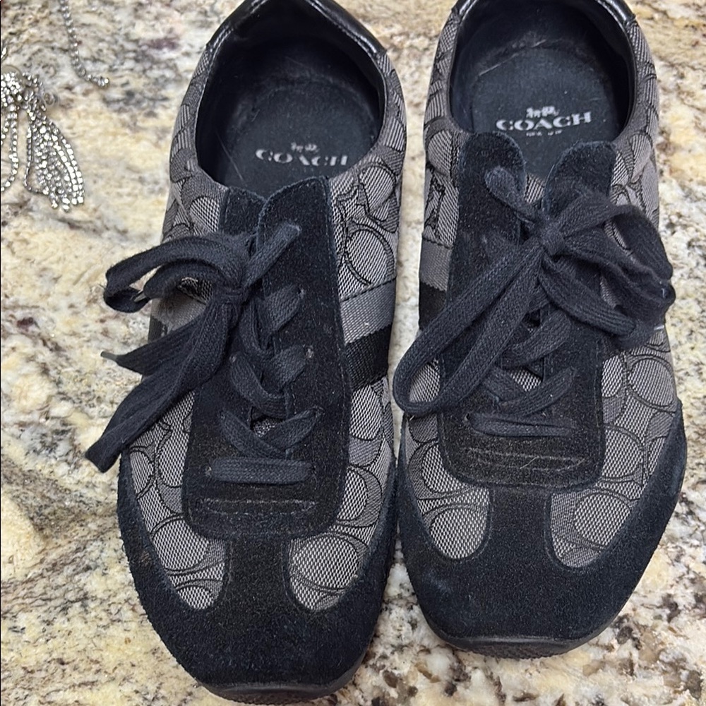 Coach Monogram Black and Gray Lace-Up Sneakers